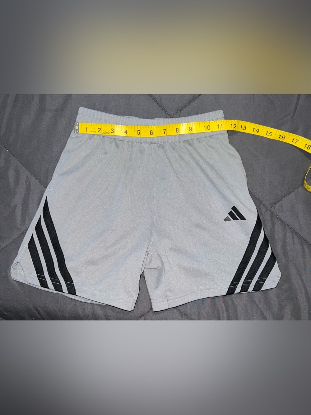 adidas boy’s Gray Athletic Shorts with Black Stripes